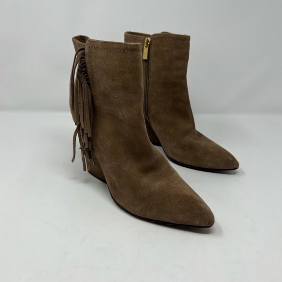 Isola Antonella Suede Fringe Wedge Ankle Boot Tan Nude Women's size 8 - Picture 2 of 10